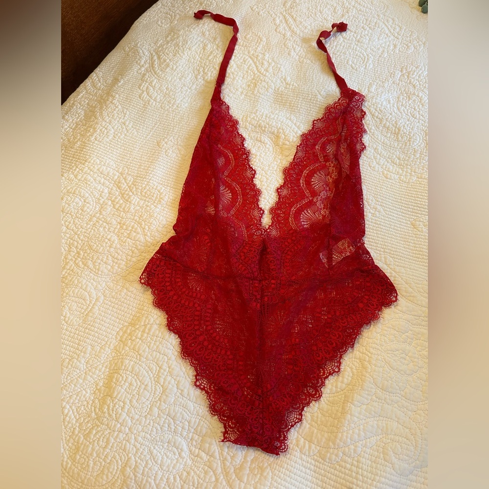 Elegant Red Lace Bodysuit